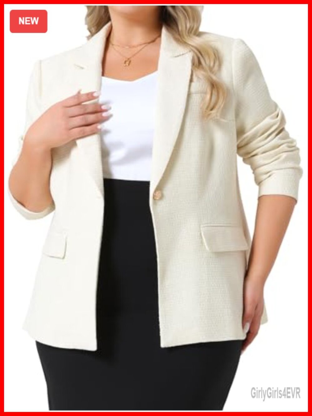 Plus Size Tweed Blazer Open Front Long Sleeve Work Office Jacket